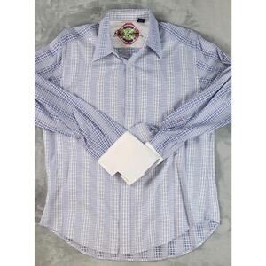 Robert Graham Shirt Mens Large French Cuff Blue Button Up Flip Cuff geometric